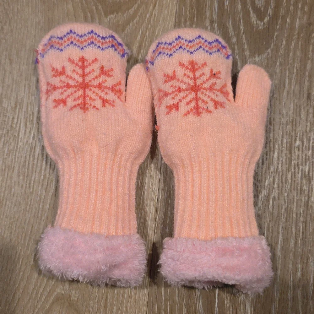 Pink Mittens with Snowflake Design
